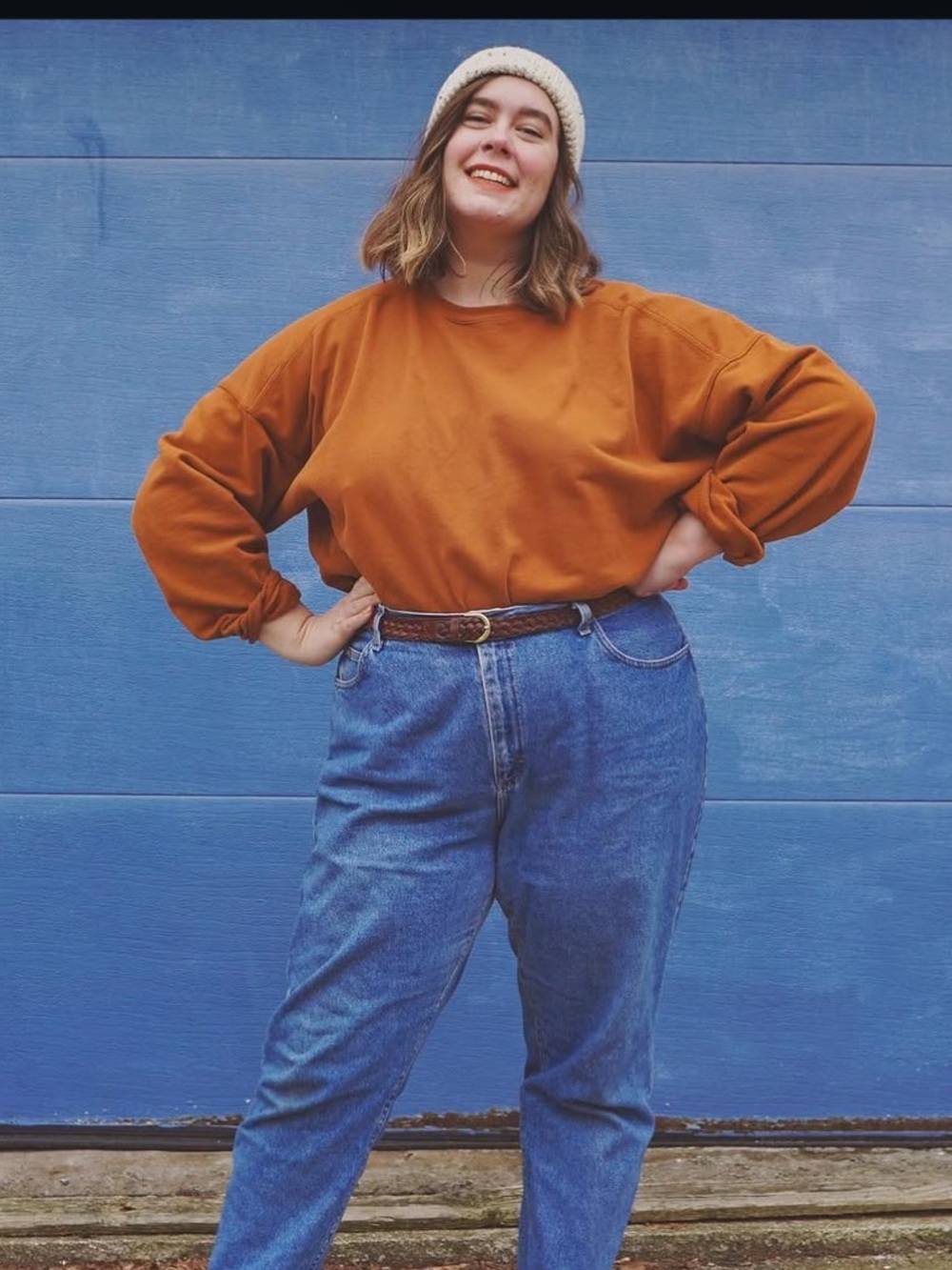 Ana + Zac Rust Orange Cotton Pullover Sweatshirt One Size